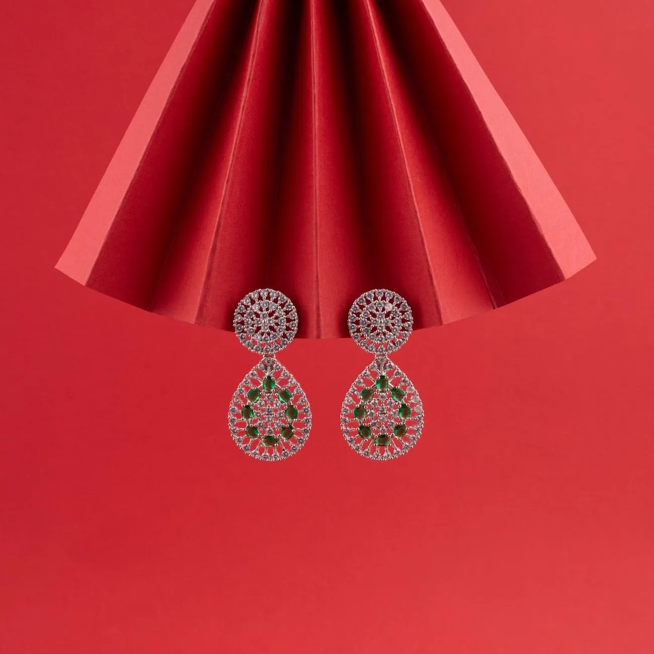 Green Dazzling  Round and pear AD Drop earrings