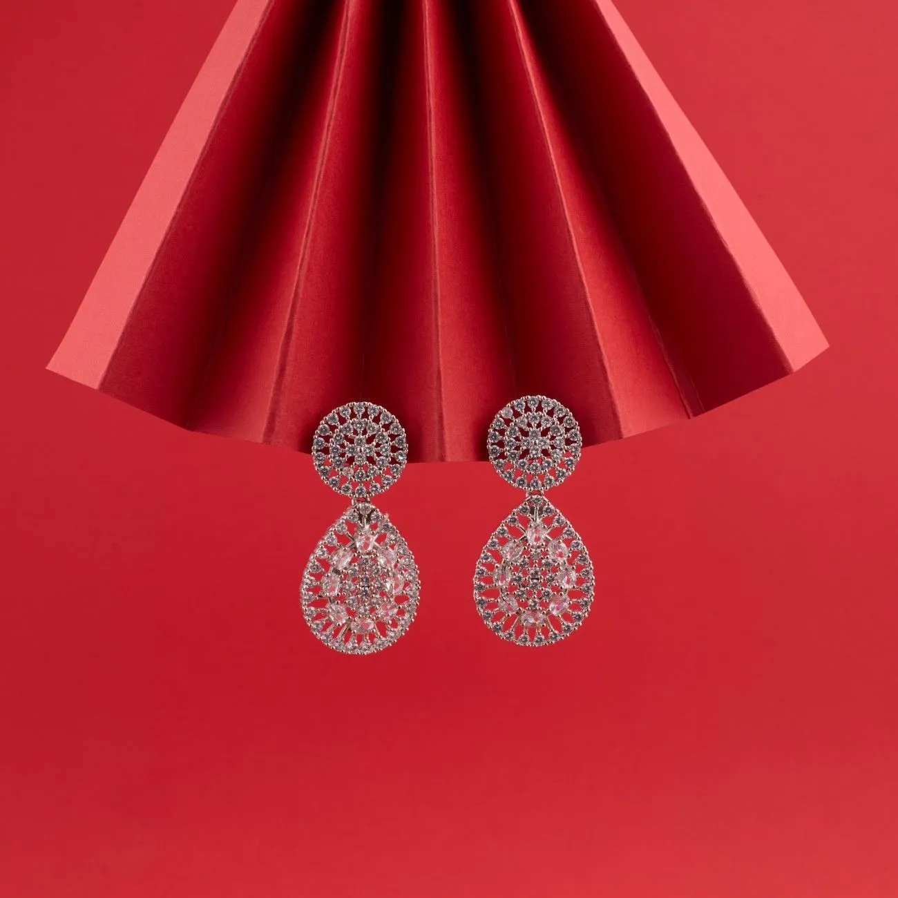 White Dazzling  Round and pear AD Drop earrings