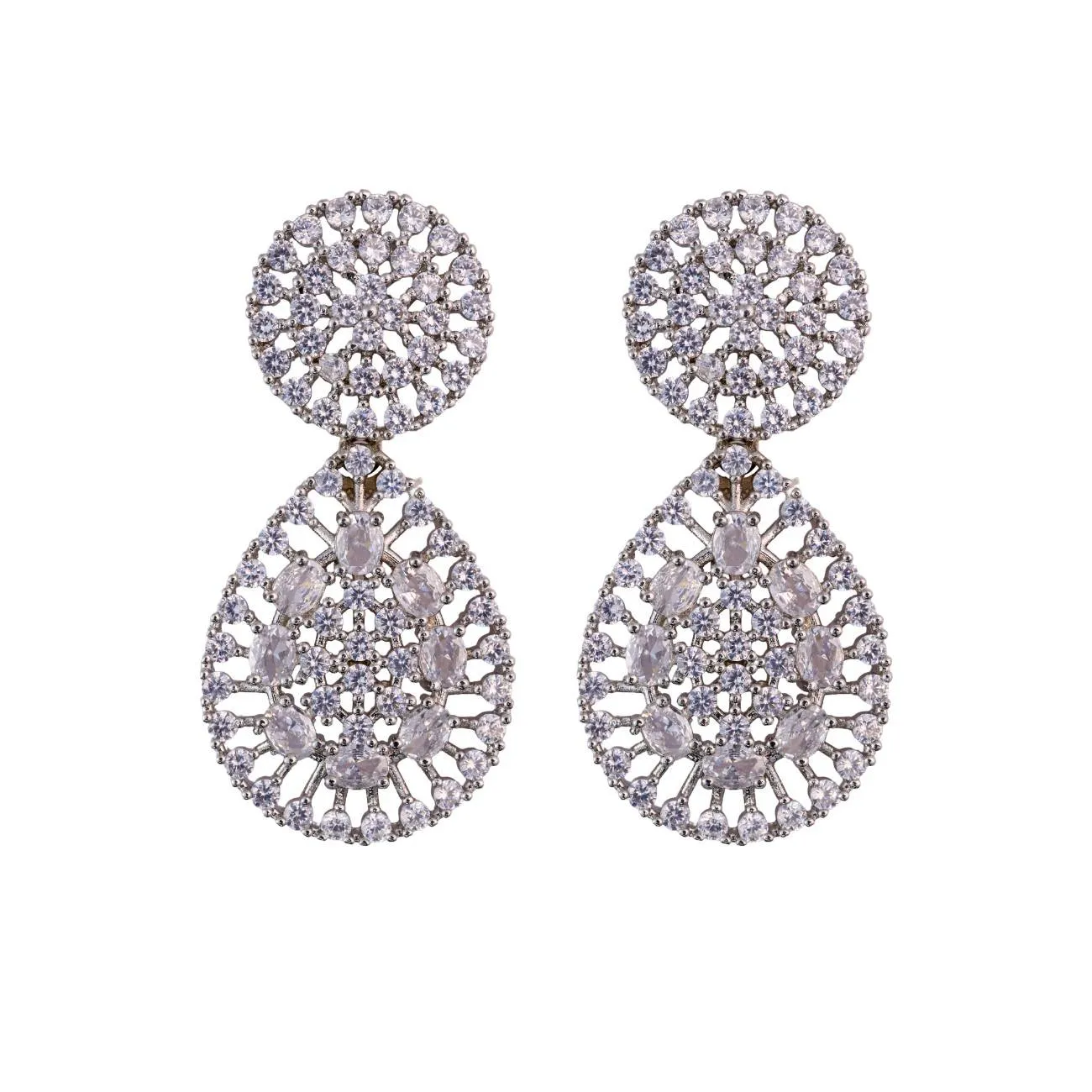 White Dazzling  Round and pear AD Drop earrings