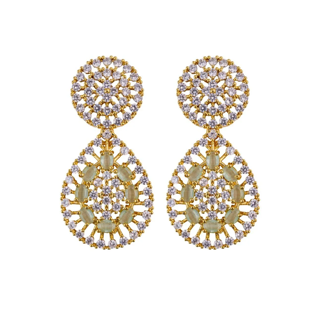 turquoise Dazzling  Round and pear AD Drop earrings