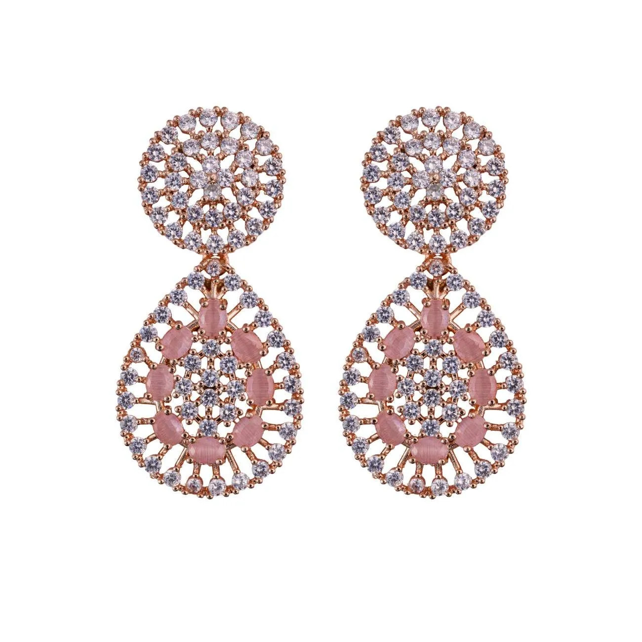 Pink Dazzling  Round and pear AD Drop earrings