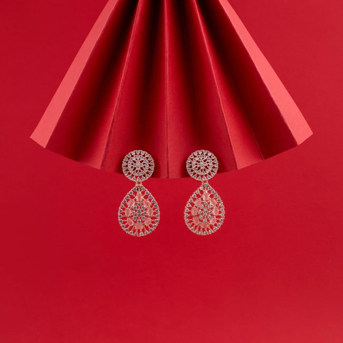 Pink Dazzling  Round and pear AD Drop earrings