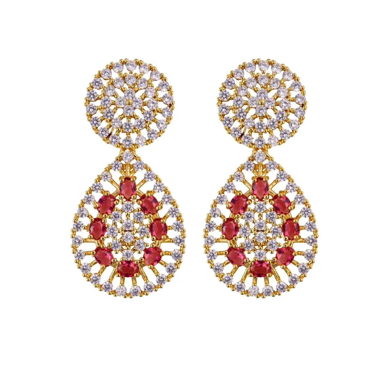 Red Dazzling Round and pear AD Drop earrings