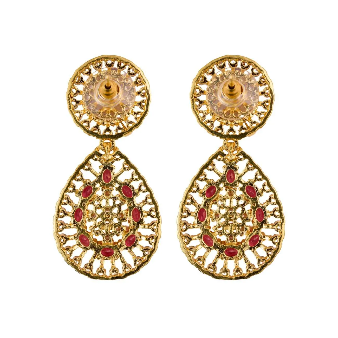 Red Dazzling Round and pear AD Drop earrings