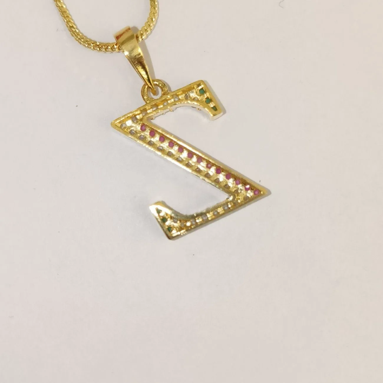 Nimoraa Z Initial Gold Plated Pendant Chain with Red & Green Stones