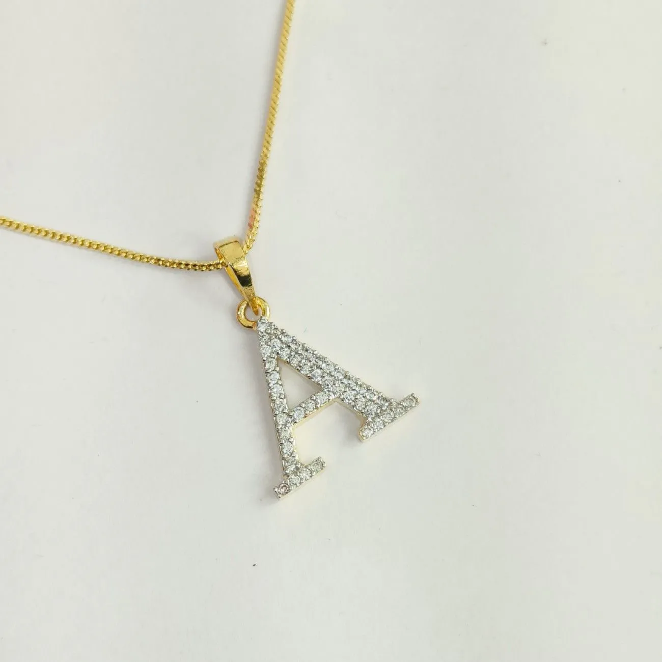 Nimoraa A Initial Small Gold Plated White Stone Pendant Chain