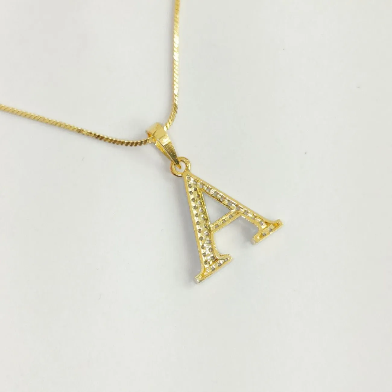 Nimoraa A Initial Small Gold Plated White Stone Pendant Chain