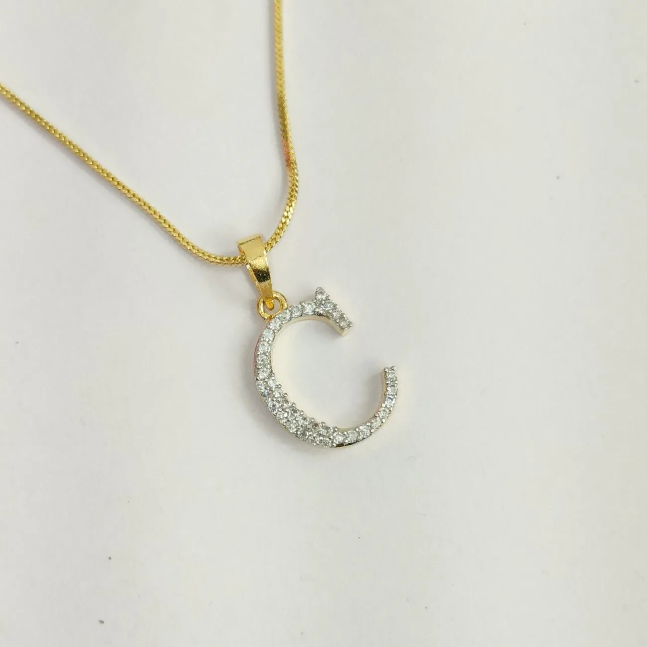 Nimoraa C Initial Small Gold Plated White Stone Pendant Chain