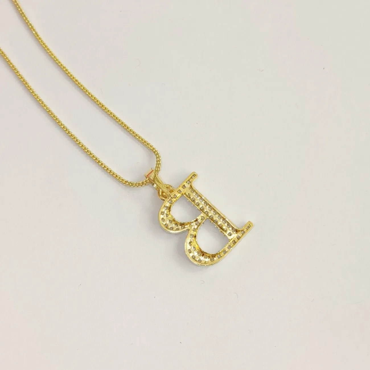 Nimoraa B Initial Small Gold Plated White Stone Pendant Chain