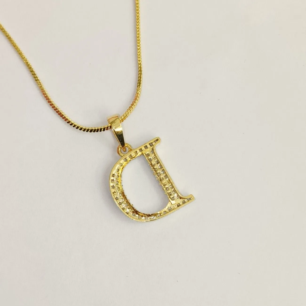 Nimoraa D Initial Small Gold Plated White Stone Pendant Chain