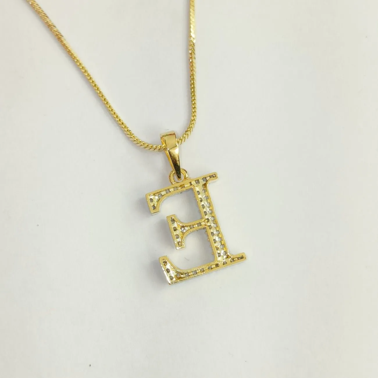 Nimoraa E Initial Small Gold Plated White Stone Pendant Chain