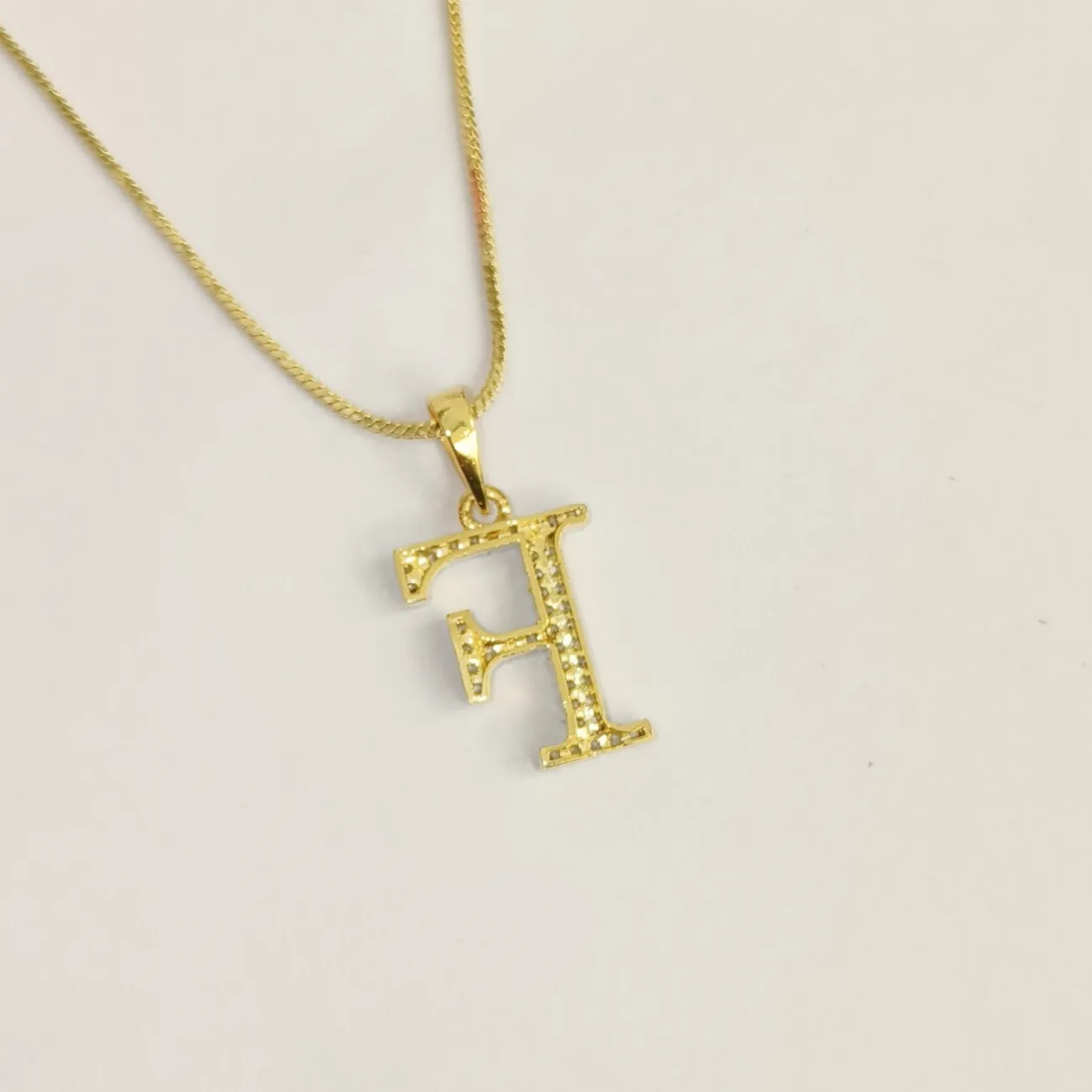 Nimoraa F Initial Small Gold Plated White Stone Pendant Chain