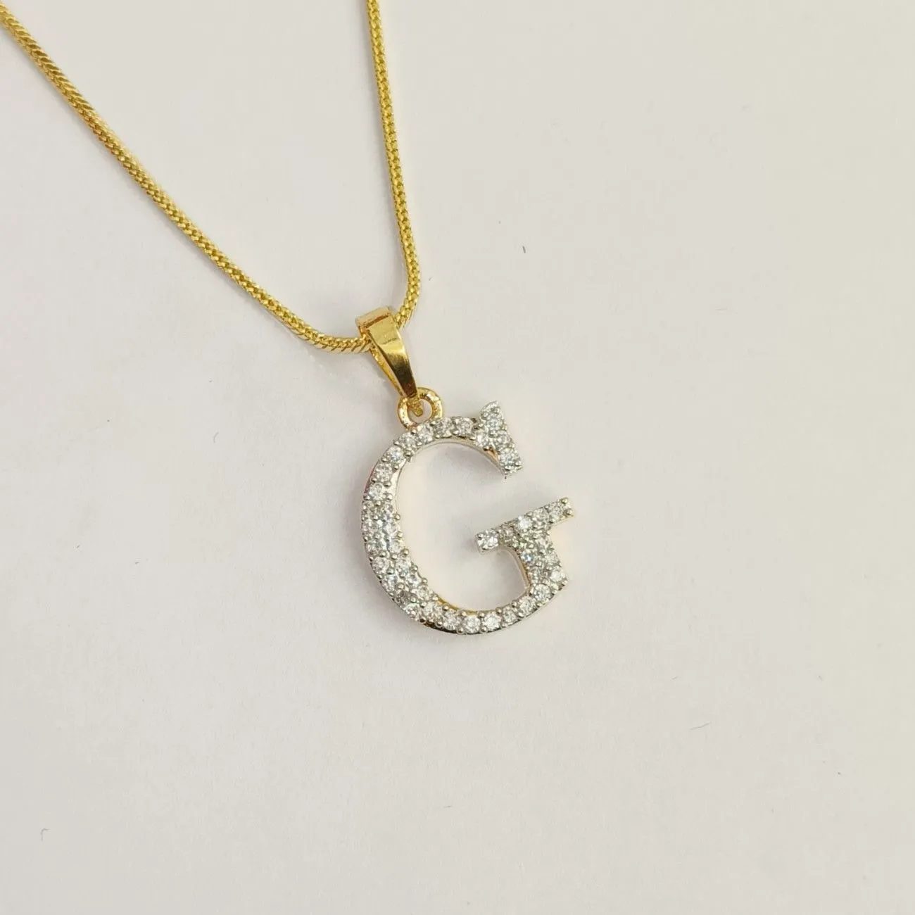 Nimoraa G Initial Small Gold Plated White Stone Pendant Chain