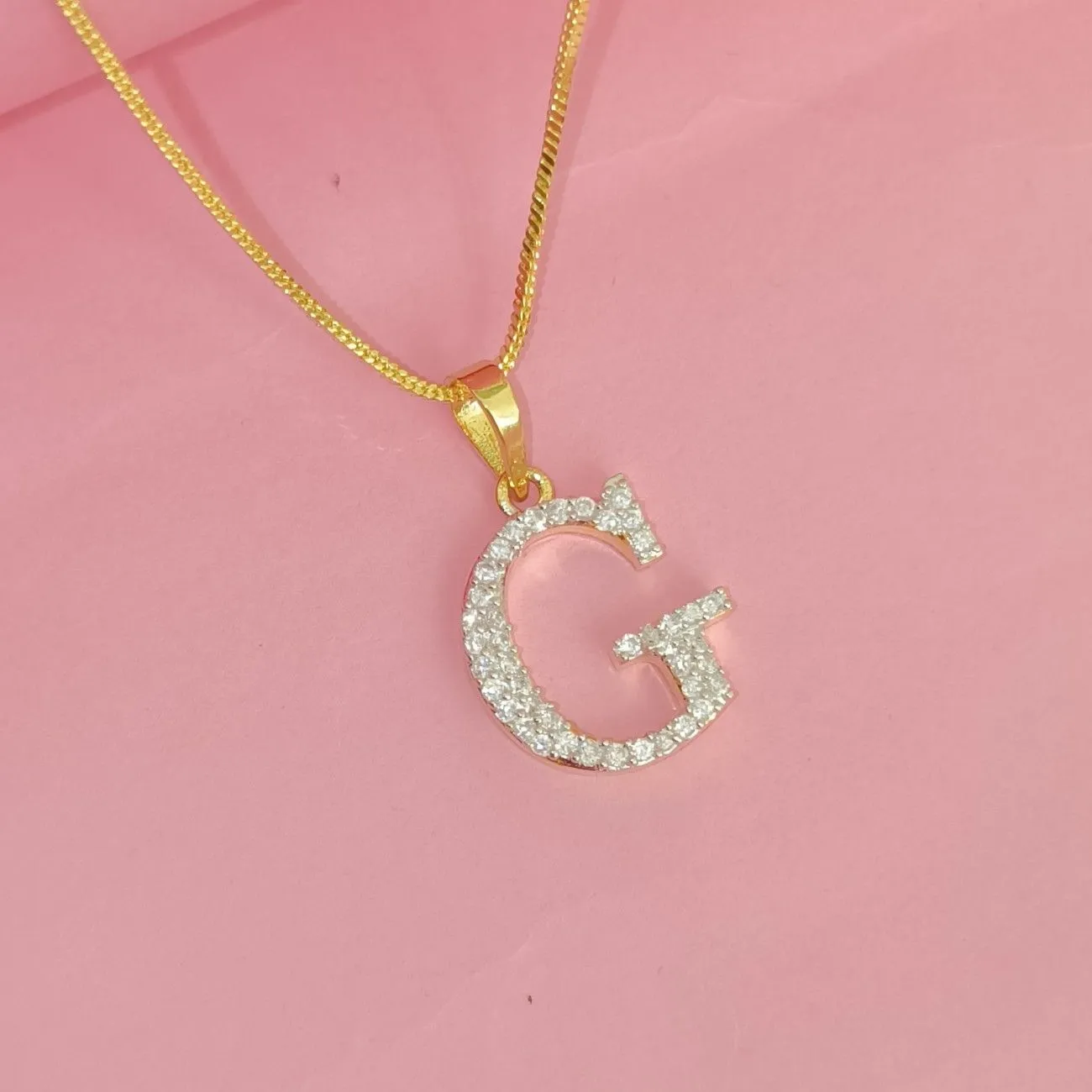 Nimoraa G Initial Small Gold Plated White Stone Pendant Chain