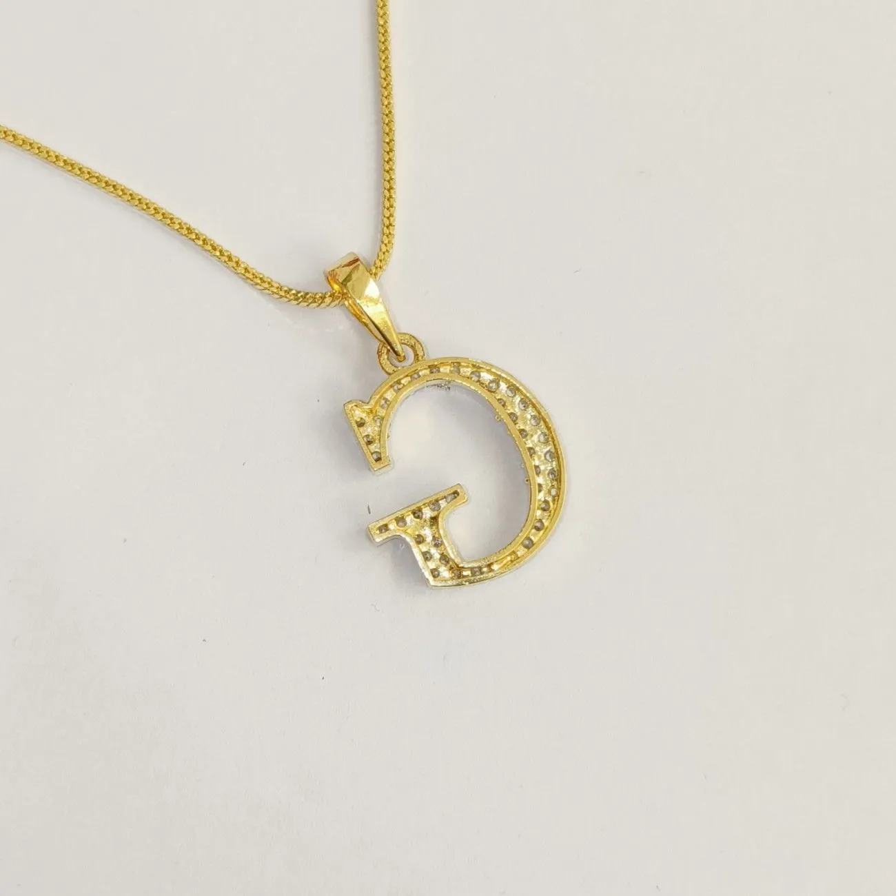 Nimoraa G Initial Small Gold Plated White Stone Pendant Chain