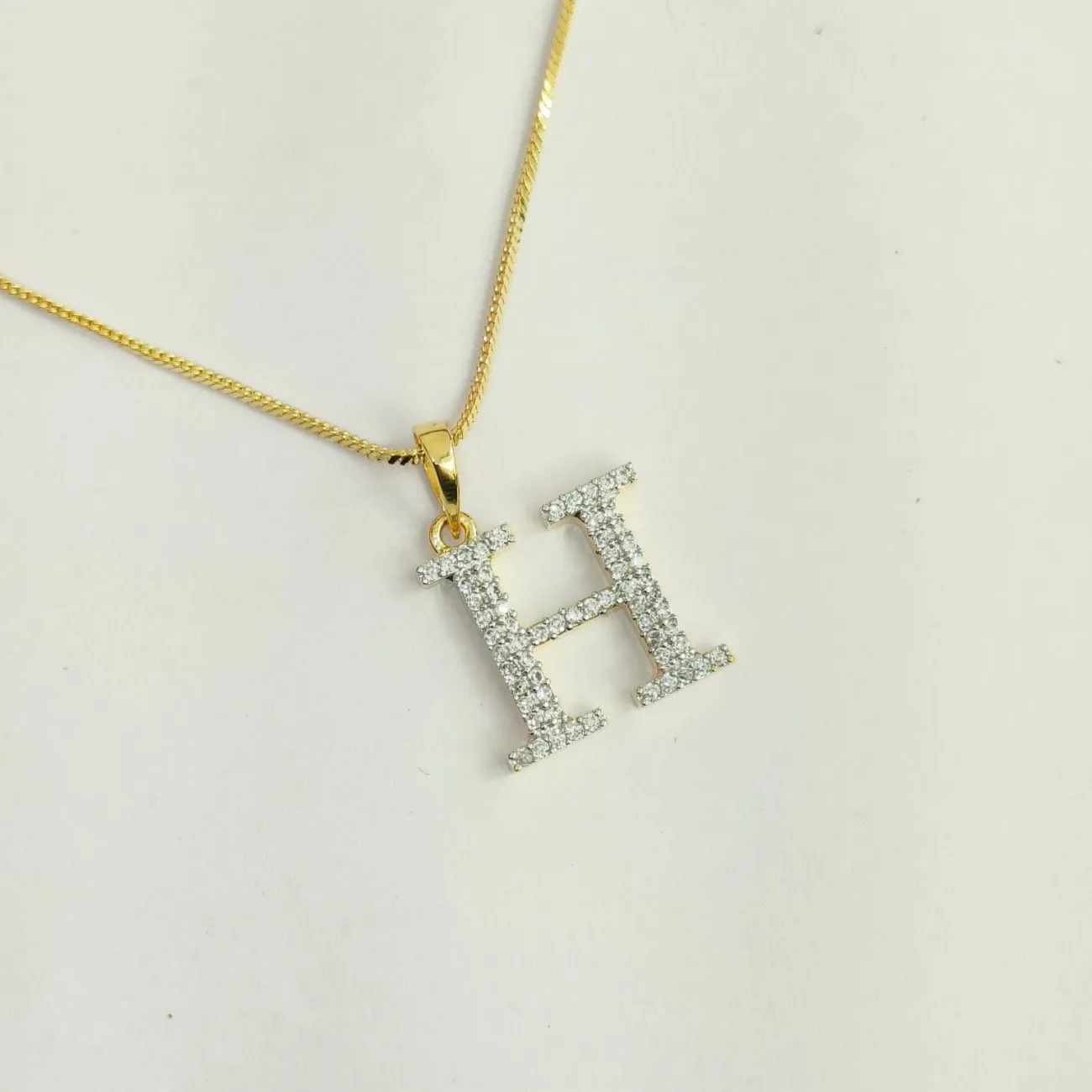 Nimoraa H Initial Small Gold Plated White Stone Pendant Chain