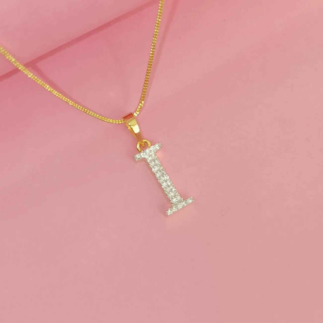 Nimoraa I Initial Small Gold Plated White Stone Pendant Chain