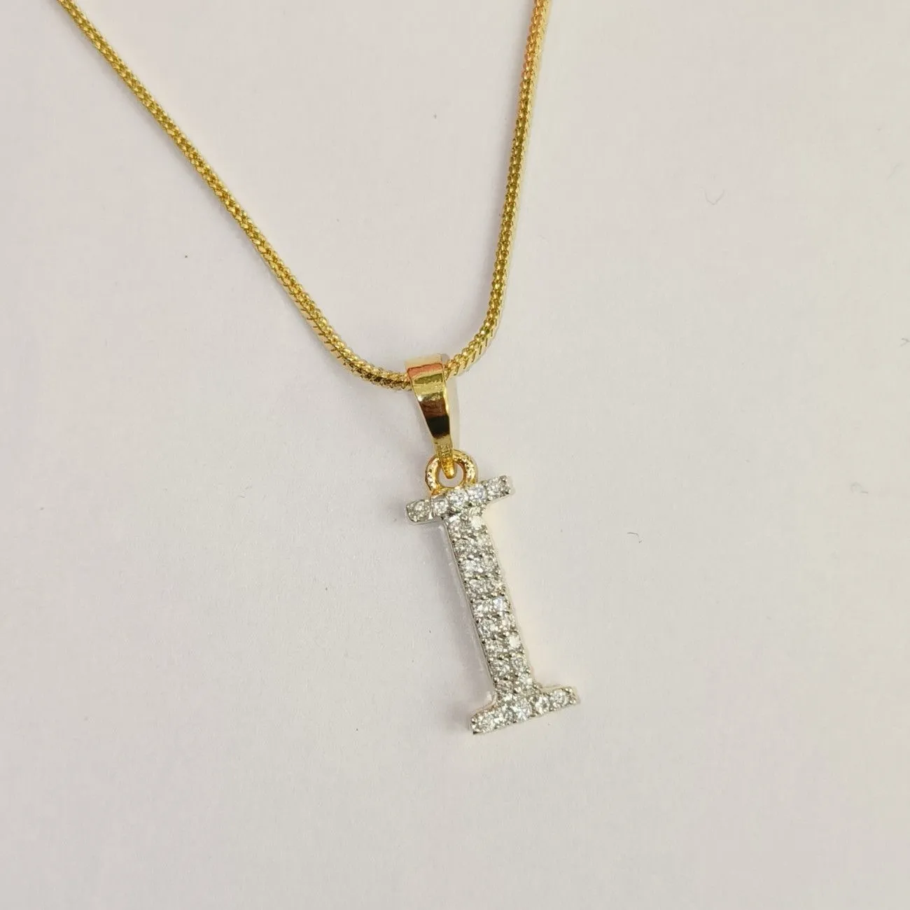 Nimoraa I Initial Small Gold Plated White Stone Pendant Chain