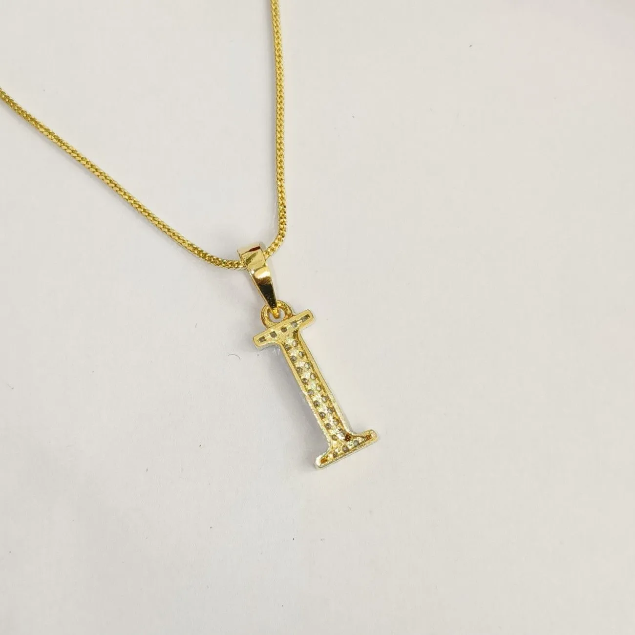 Nimoraa I Initial Small Gold Plated White Stone Pendant Chain