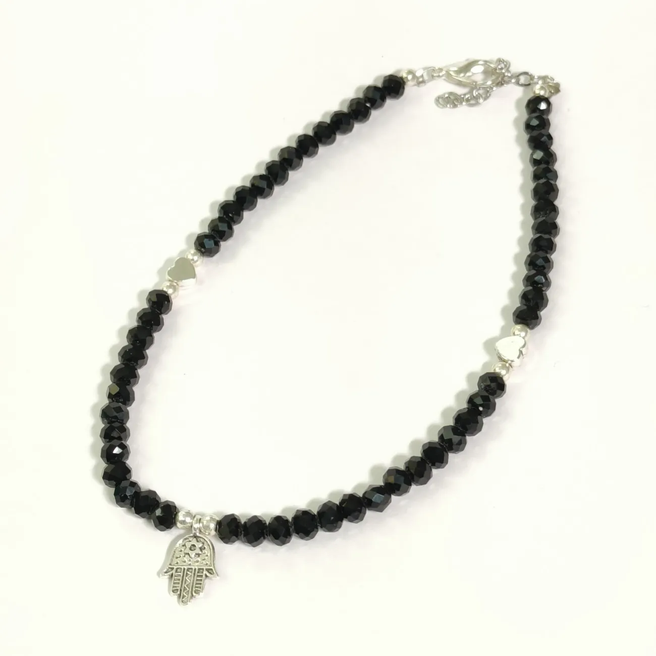 Nazar Hamsa Black Beaded Anklet