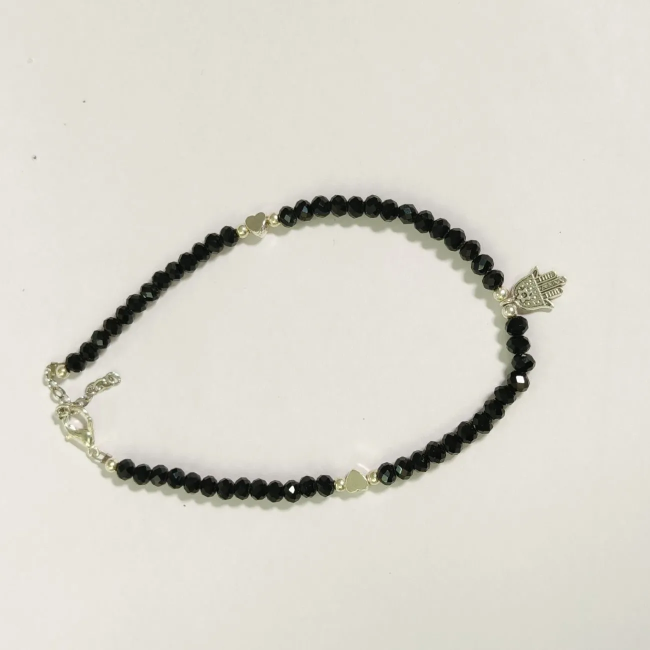 Nazar Hamsa Black Beaded Anklet