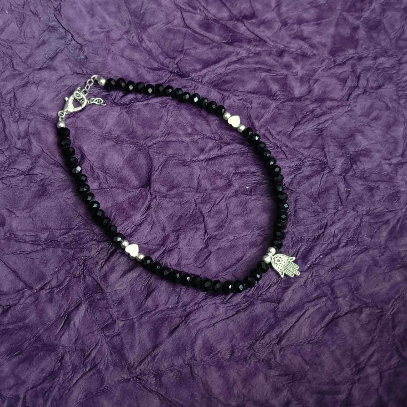 Nazar Hamsa Black Beaded Anklet