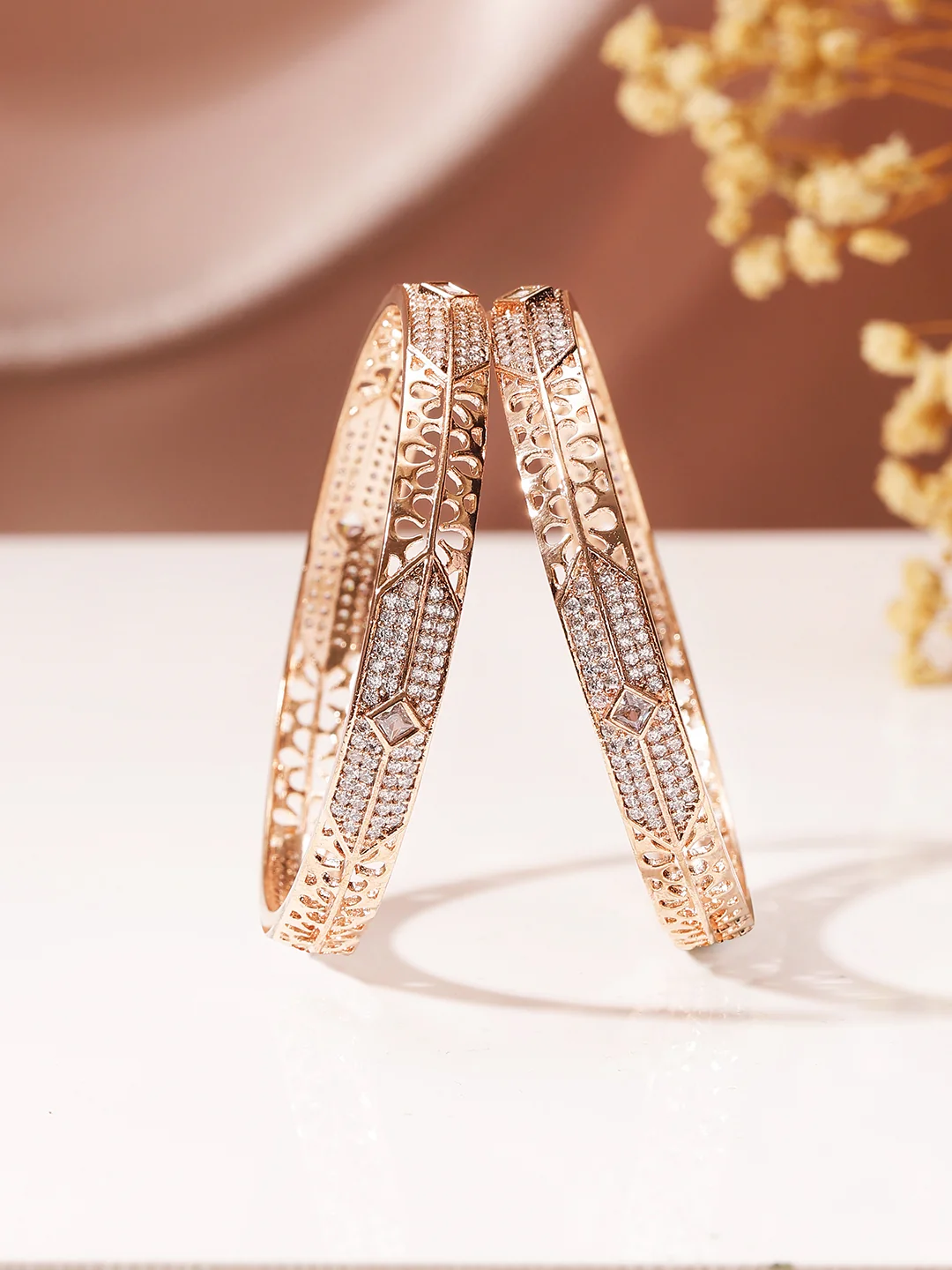 Aveline Filigree Prism Bangles (Rose Gold Finish)