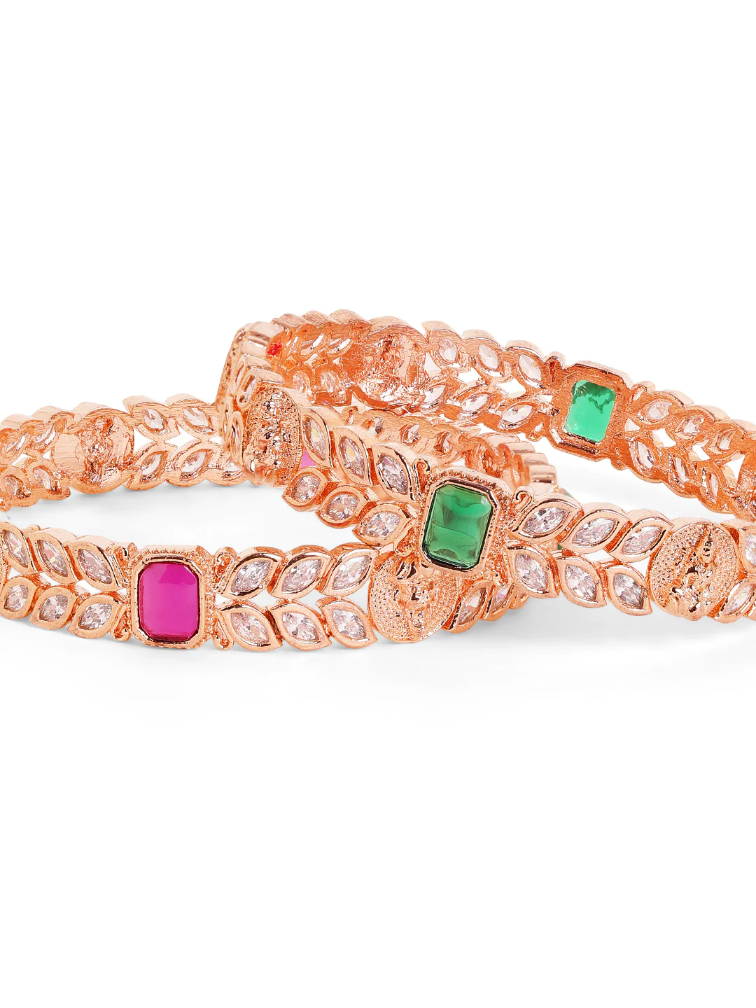 Razia Kundan Leaf Luxe Bangles (Rose Gold Finish)