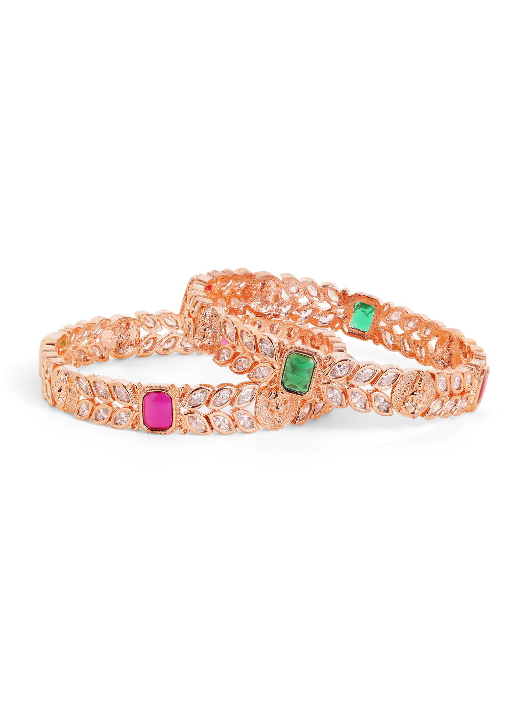 Razia Kundan Leaf Luxe Bangles (Rose Gold Finish)