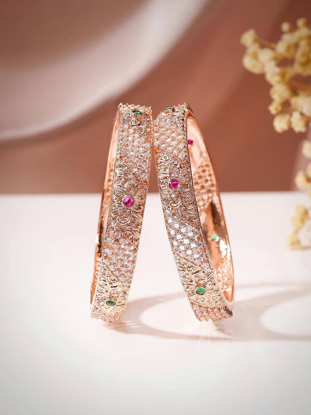 Zarina Heritage Floral Bangles (Rose Gold Finish)