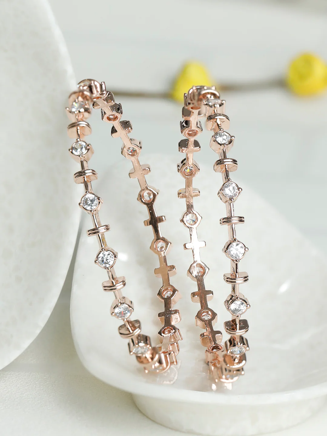 Celina Crystal Link Bangles (Rose Gold Finish)