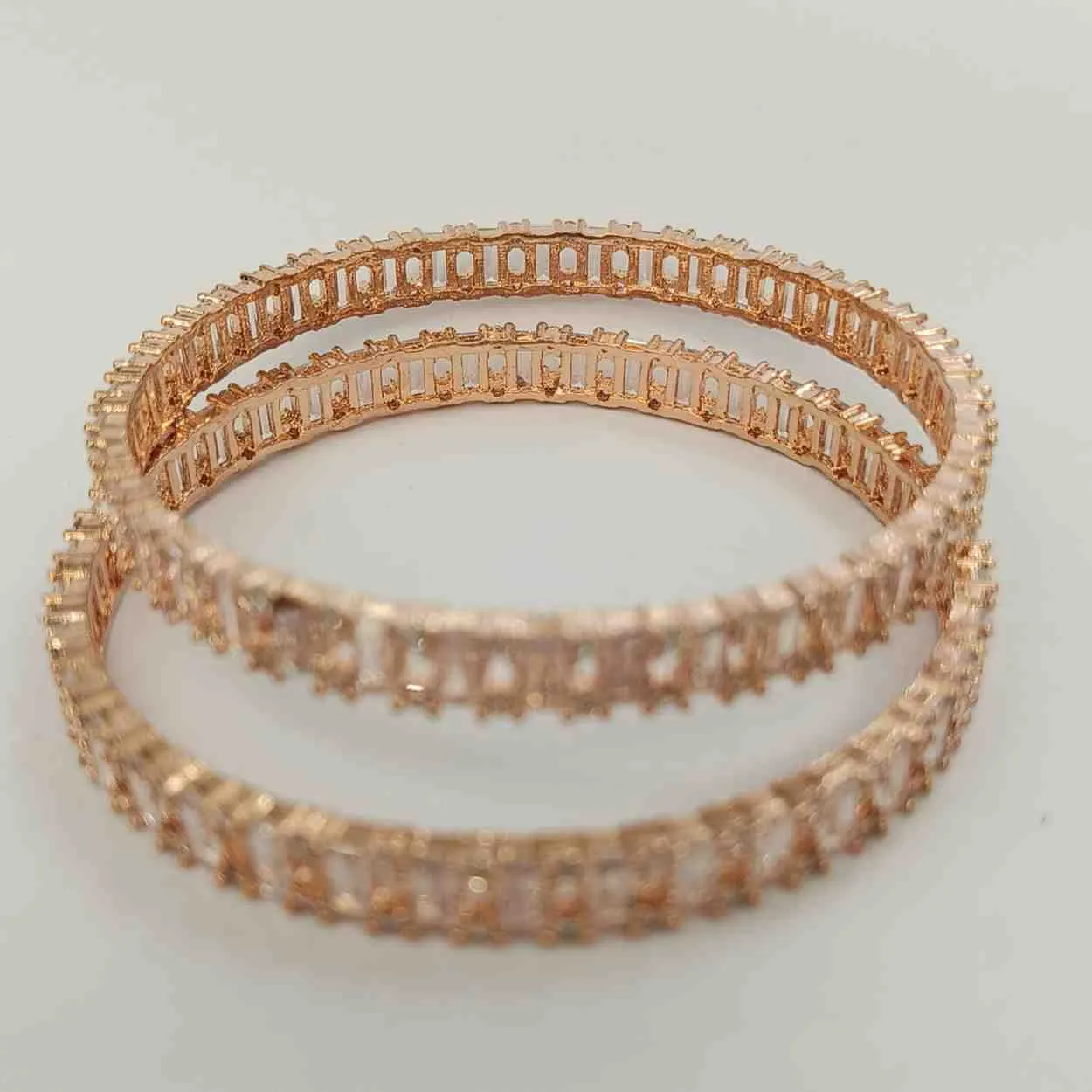 Baguette Royale Tennis Bangles (Rose Gold Finish)