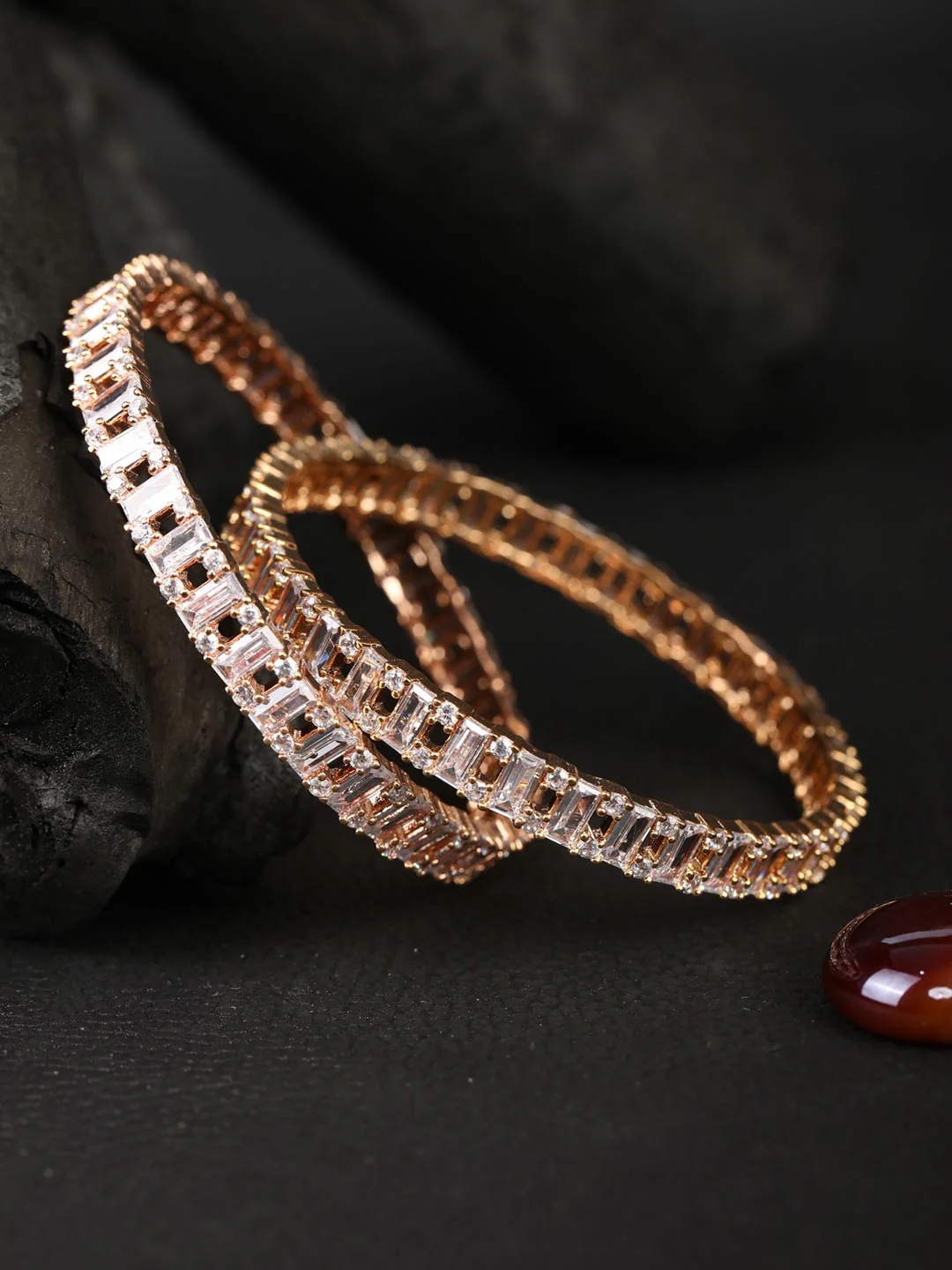 Baguette Royale Tennis Bangles (Rose Gold Finish)