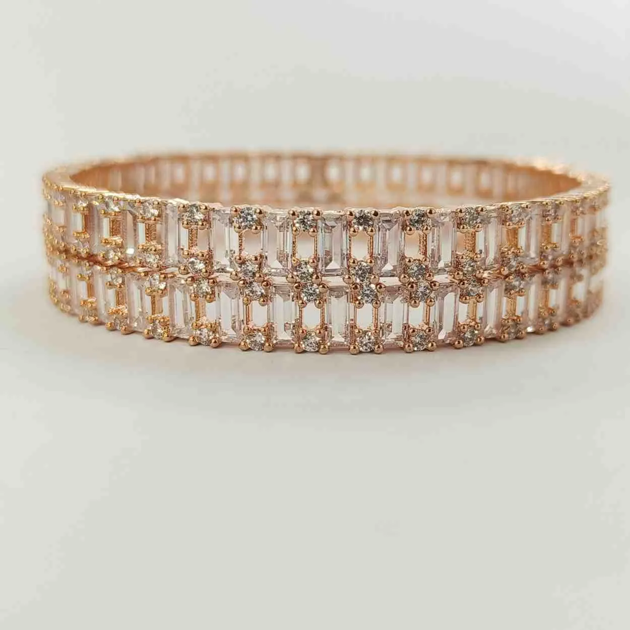 Baguette Royale Tennis Bangles (Rose Gold Finish)