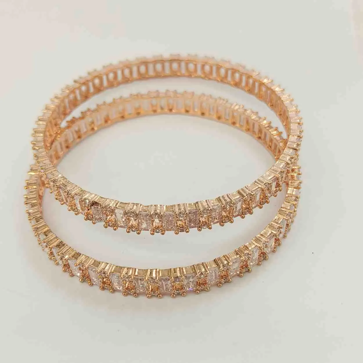 Baguette Royale Tennis Bangles (Rose Gold Finish)