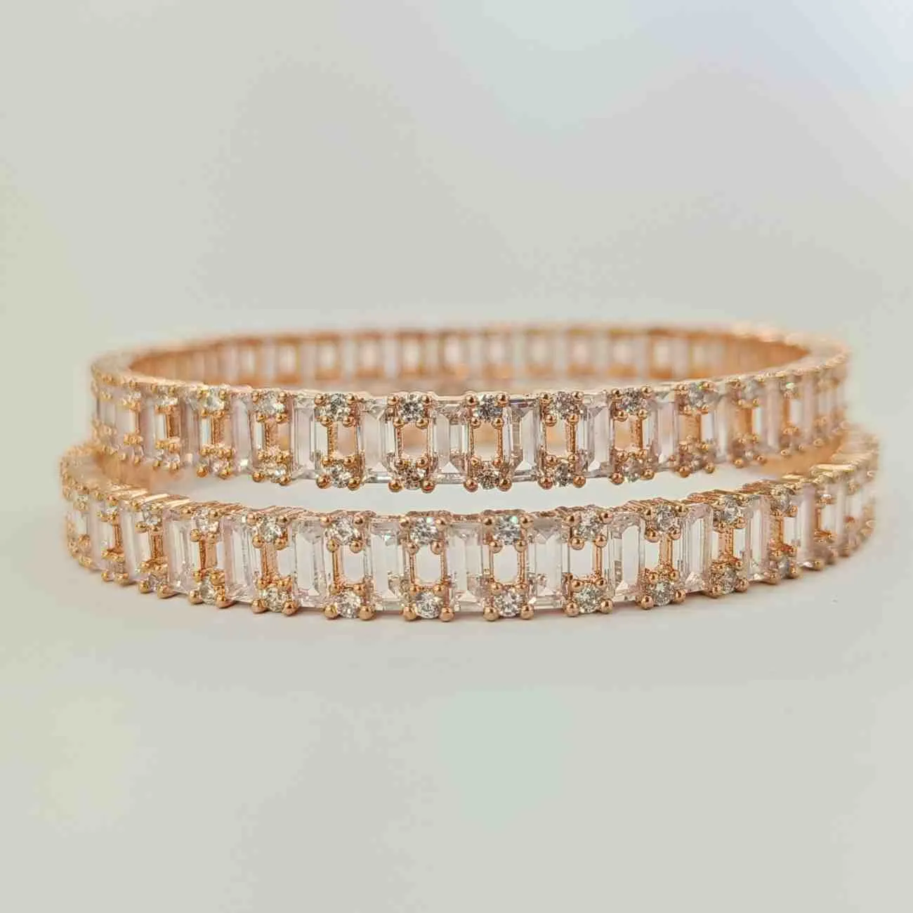 Baguette Royale Tennis Bangles (Rose Gold Finish)