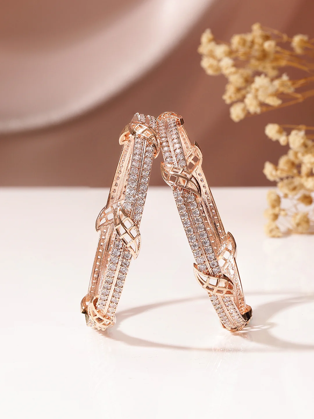 Regalia Bloom Cluster Bangles (Rose Gold Finish)
