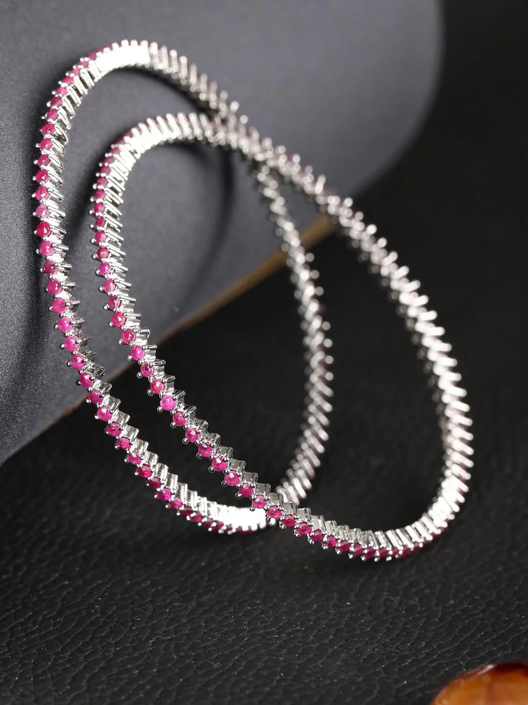 Ruby Line Elegance Bangles (Silver Finish)