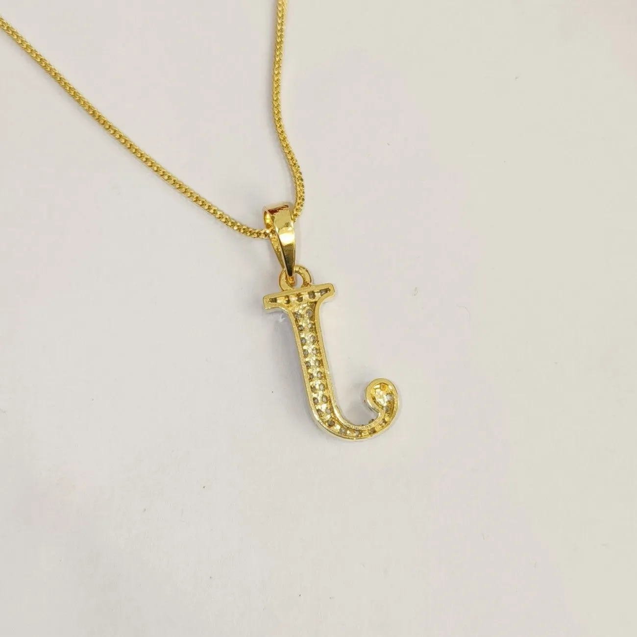 Nimoraa J Initial Small Gold Plated White Stone Pendant Chain