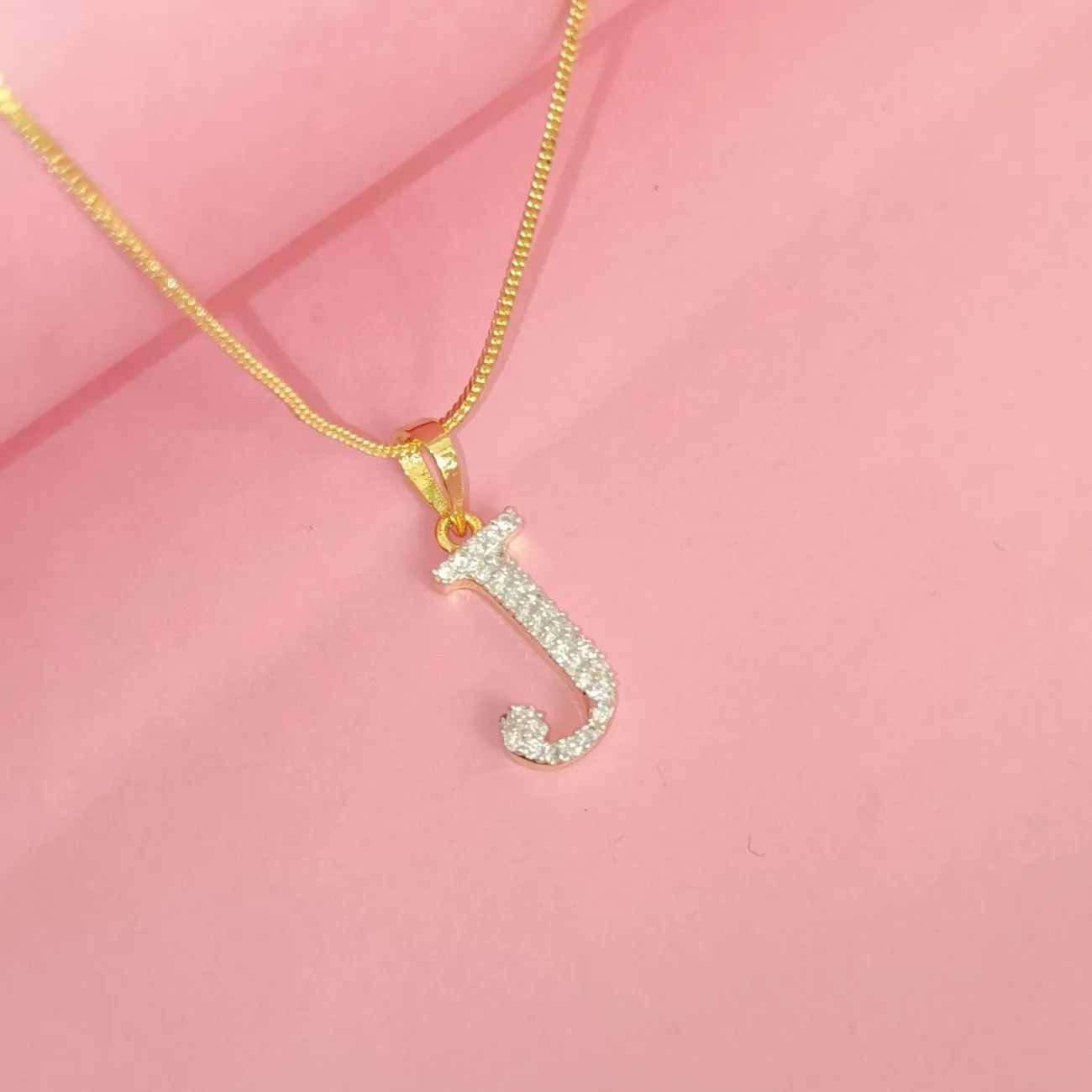 Nimoraa J Initial Small Gold Plated White Stone Pendant Chain