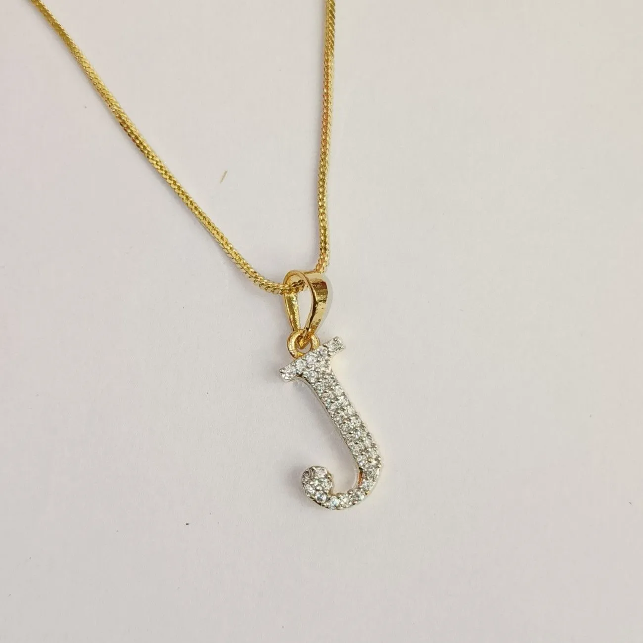 Nimoraa J Initial Small Gold Plated White Stone Pendant Chain