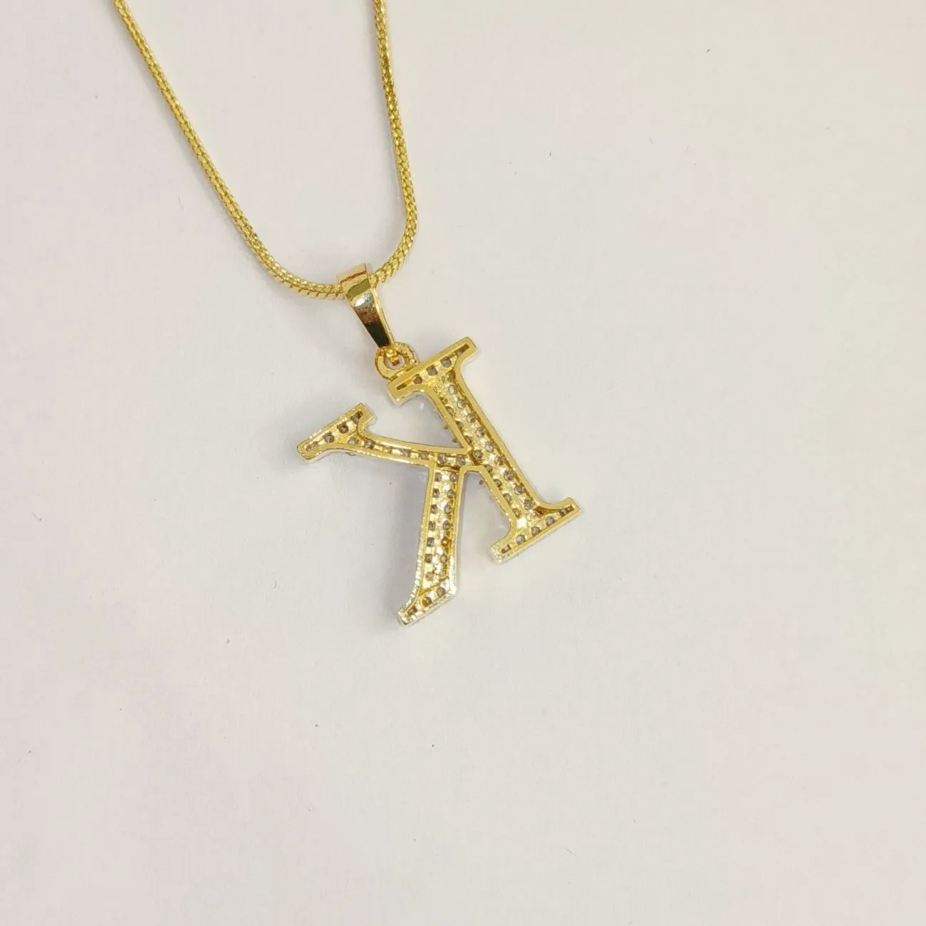 Nimoraa K Initial Small Gold Plated White Stone Pendant Chain