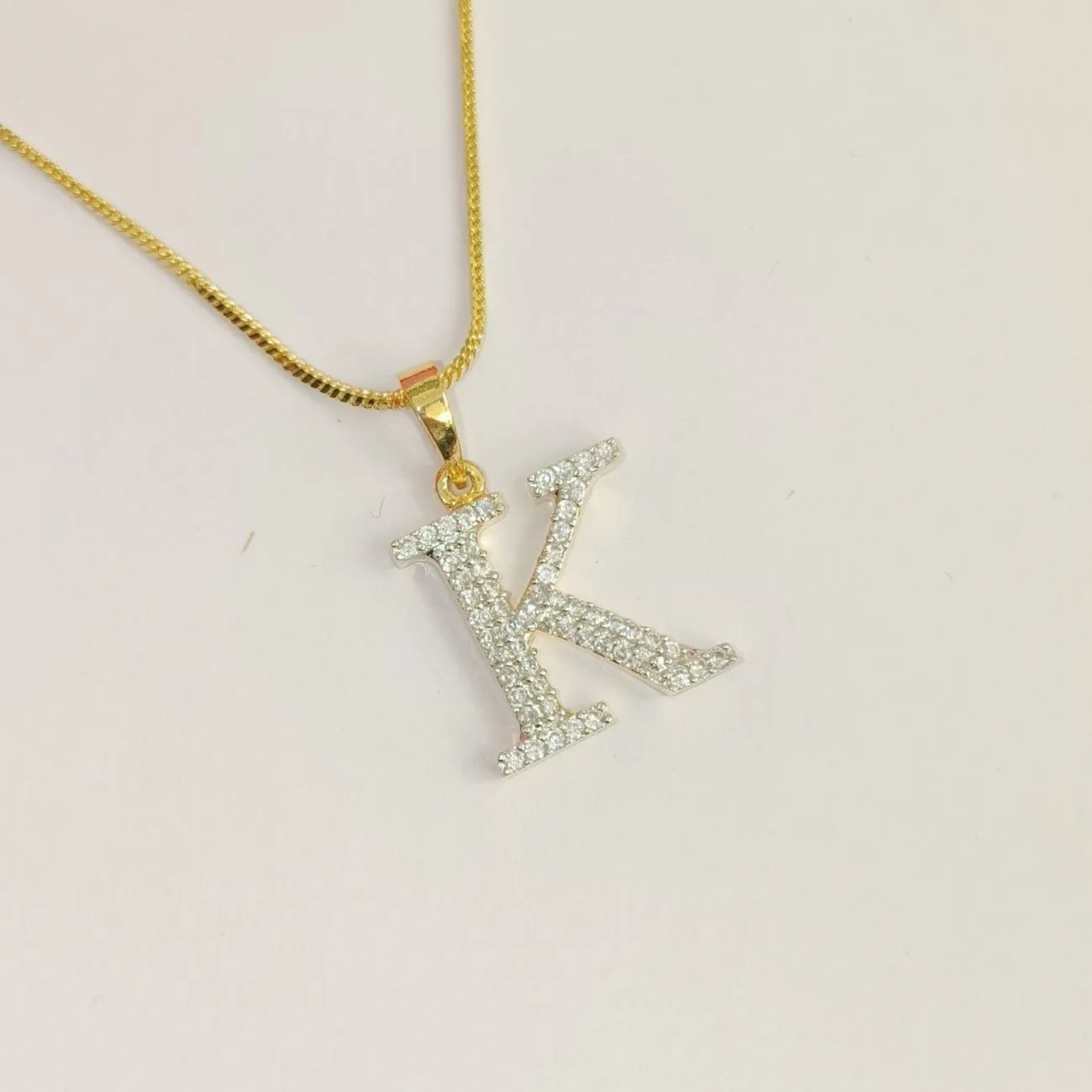 Nimoraa K Initial Small Gold Plated White Stone Pendant Chain