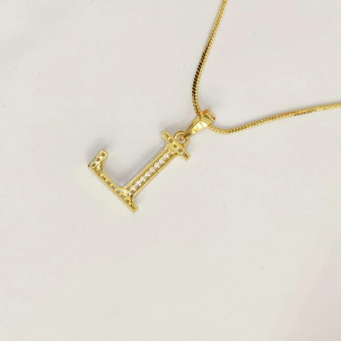 Nimoraa L Initial Small Gold Plated White Stone Pendant Chain