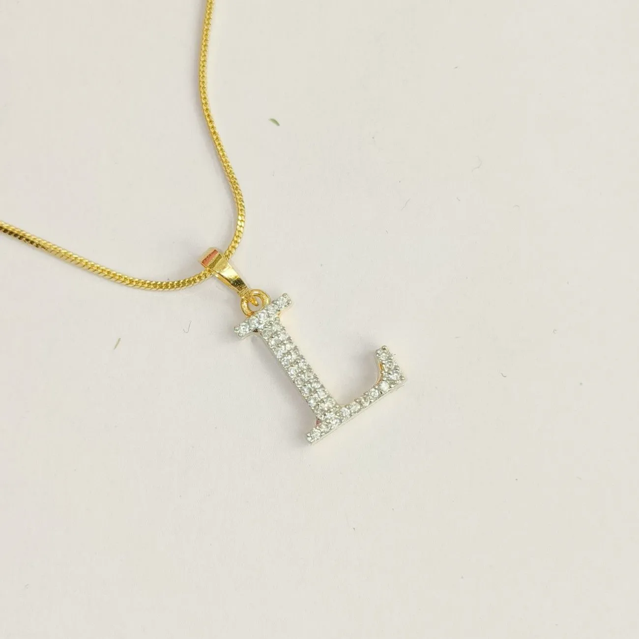 Nimoraa L Initial Small Gold Plated White Stone Pendant Chain