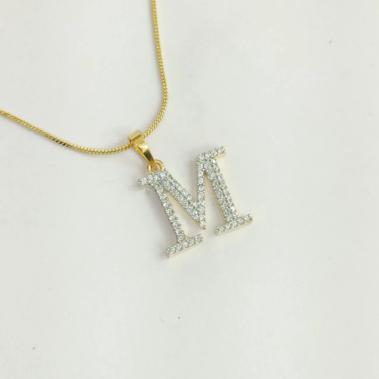 Nimoraa M Initial Small Gold Plated White Stone Pendant Chain
