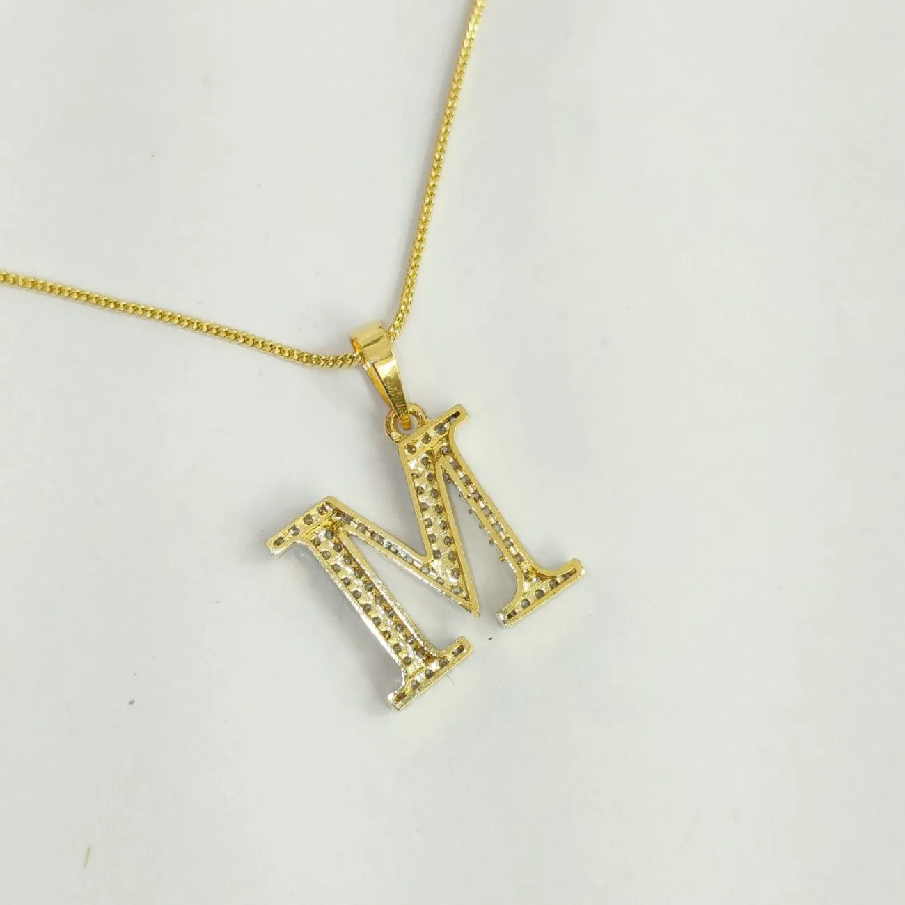 Nimoraa M Initial Small Gold Plated White Stone Pendant Chain