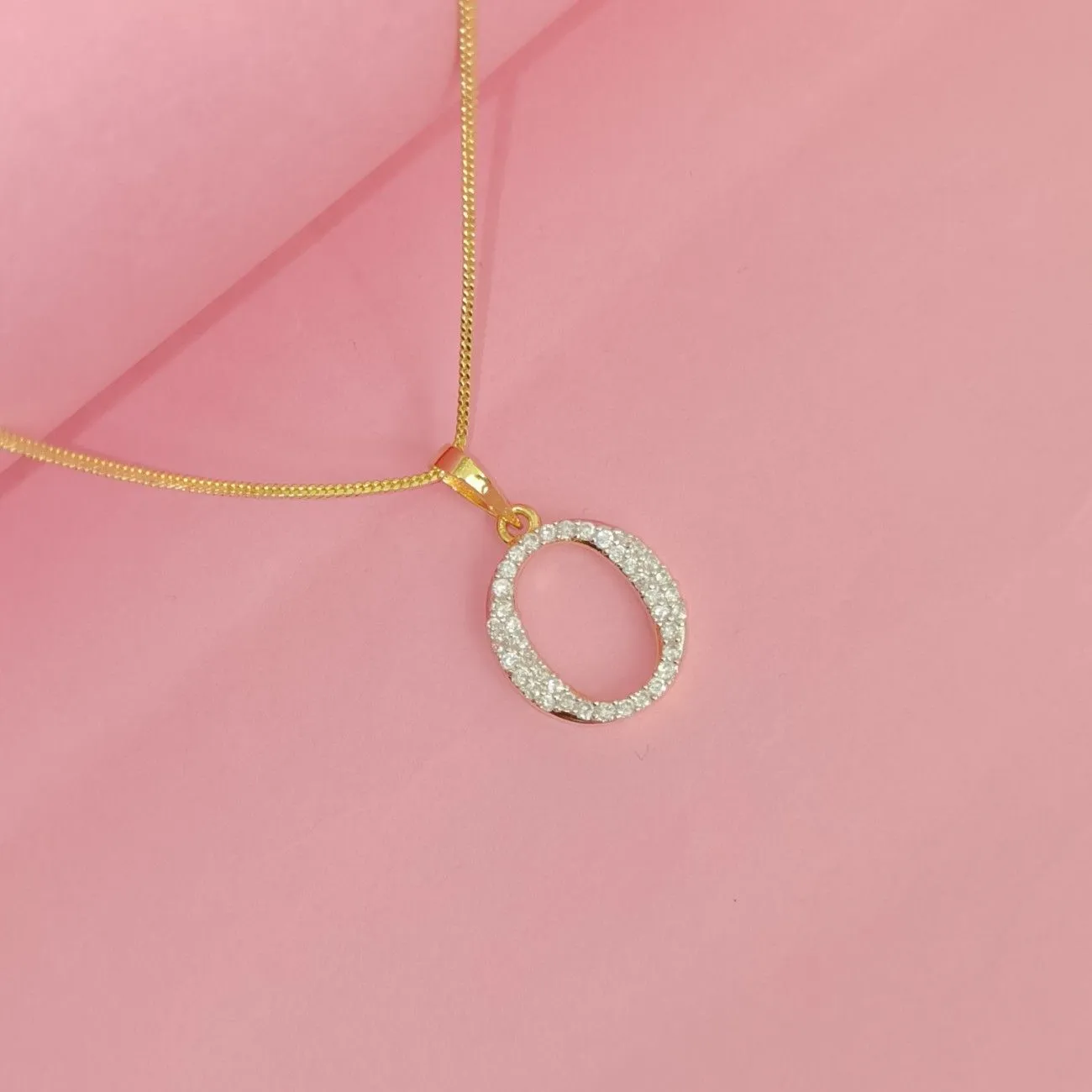 Nimoraa O Initial Small Gold Plated White Stone Pendant Chain