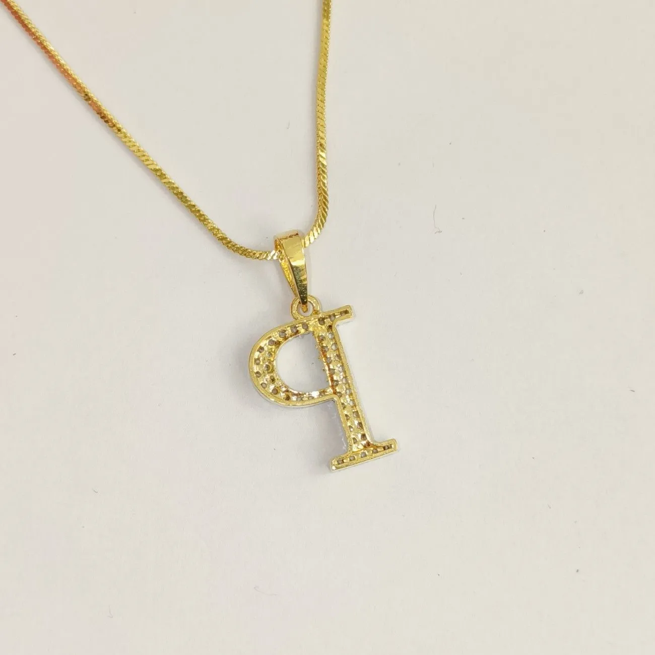 Nimoraa P Initial Small Gold Plated White Stone Pendant Chain