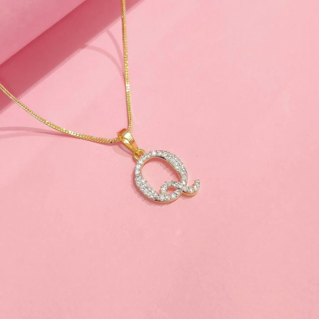 Nimoraa Q Initial Small Gold Plated White Stone Pendant Chain